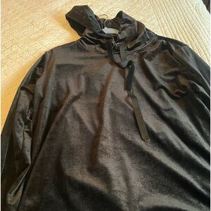 Black velvet hooded sweatshirt
